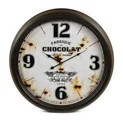 DÉCORATION D'AUTREFOIS - Horloge ancienne murale fabrique de chocolat métal blanc - décoration d'autrefois