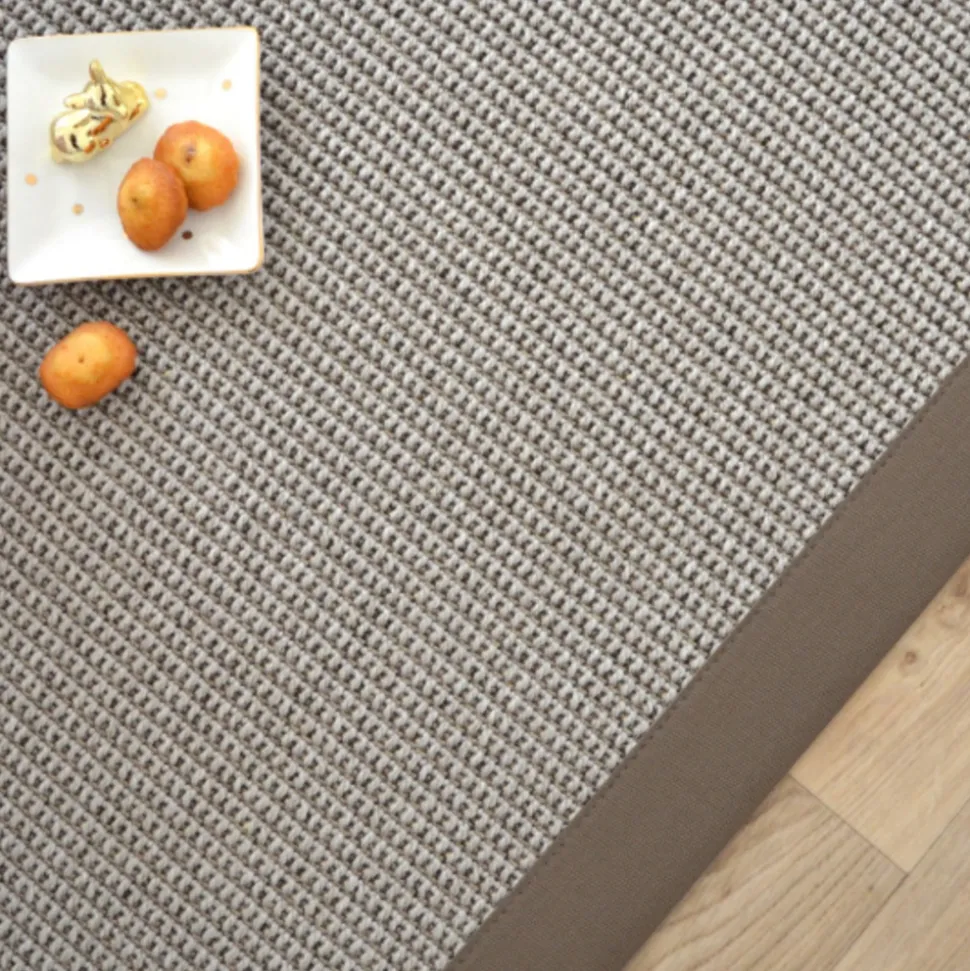 DÉCOWEB - Tapis de salon - lombok silver - ganse lin marron taupe - 200 x 200 cm
