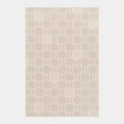 DÉCOWEB - Tapis extérieur et intérieur motif graphique - hexagone - beige et écru - 120 x 170 cm