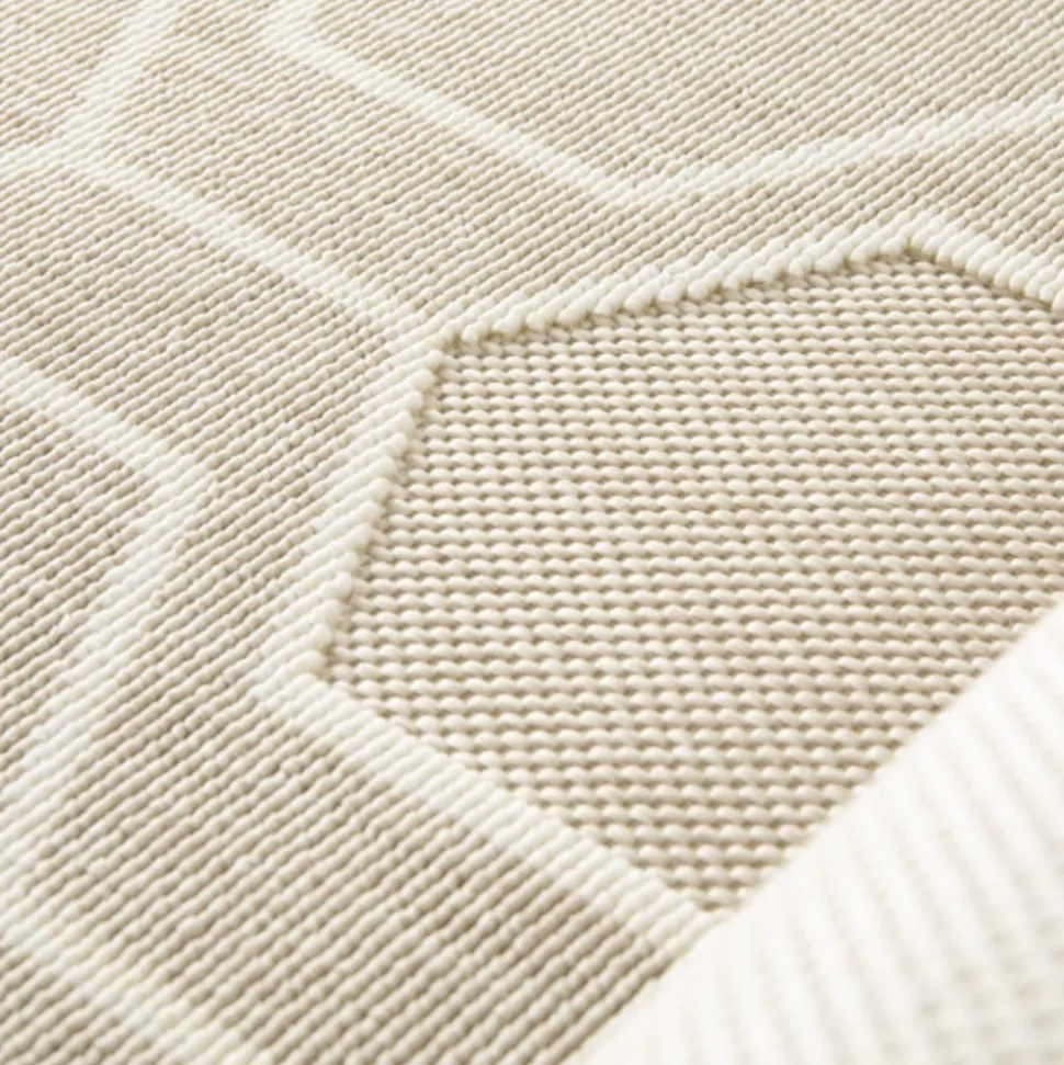DÉCOWEB - Tapis extérieur et intérieur motif graphique - hexagone - beige et écru - 120 x 170 cm