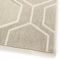 DÉCOWEB - Tapis extérieur et intérieur motif graphique - hexagone - beige et écru - 120 x 170 cm