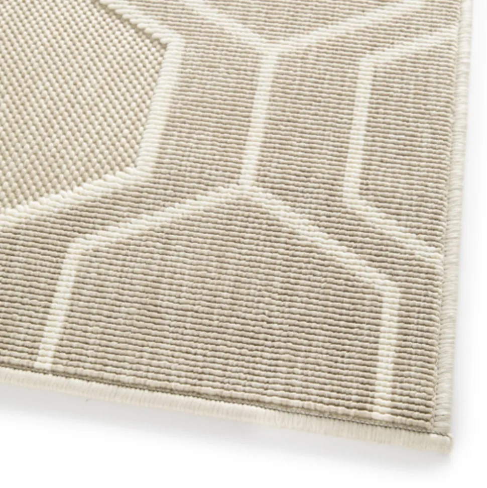 DÉCOWEB - Tapis extérieur et intérieur motif graphique - hexagone - beige et écru - 120 x 170 cm