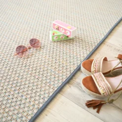 DÉCOWEB - Tapis extérieur ou intérieur en tissé plat - sumatra silver multicolore - galon gris ardoise - 160 x 230 cm