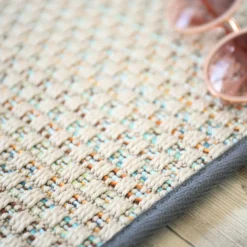 DÉCOWEB - Tapis extérieur ou intérieur en tissé plat - sumatra silver multicolore - galon gris ardoise - 160 x 230 cm