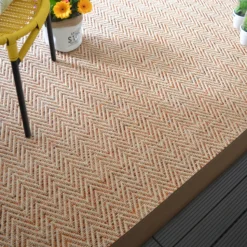 DÉCOWEB - Tapis intérieur / extérieur - java chevron nature - ganse marron - 200 x 200 cm