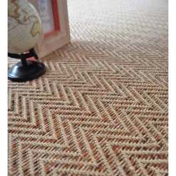 DÉCOWEB - Tapis intérieur / extérieur - java chevron nature - ganse marron - 200 x 200 cm