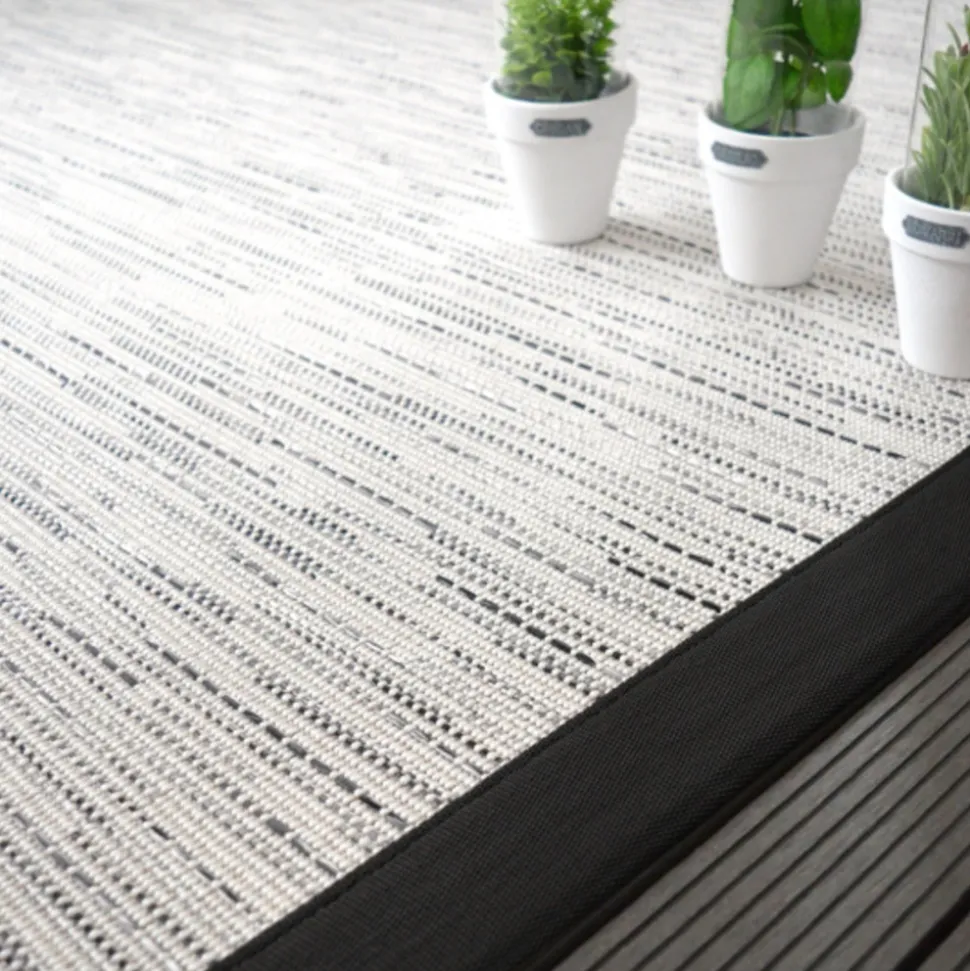 DÉCOWEB - Tapis intérieur / extérieur - bornéo blanc - ganse noire - 80 x 150 cm