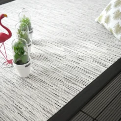 DÉCOWEB - Tapis intérieur / extérieur - bornéo blanc - ganse noire - 80 x 150 cm