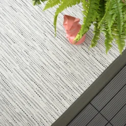 DÉCOWEB - Tapis intérieur / extérieur - bornéo blanc - ganse anthracite - 160 x 230 cm