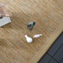 DÉCOWEB - Tapis intérieur / extérieur en tissé plat - bornéo nature - ganse caramel - 120 x 170 cm