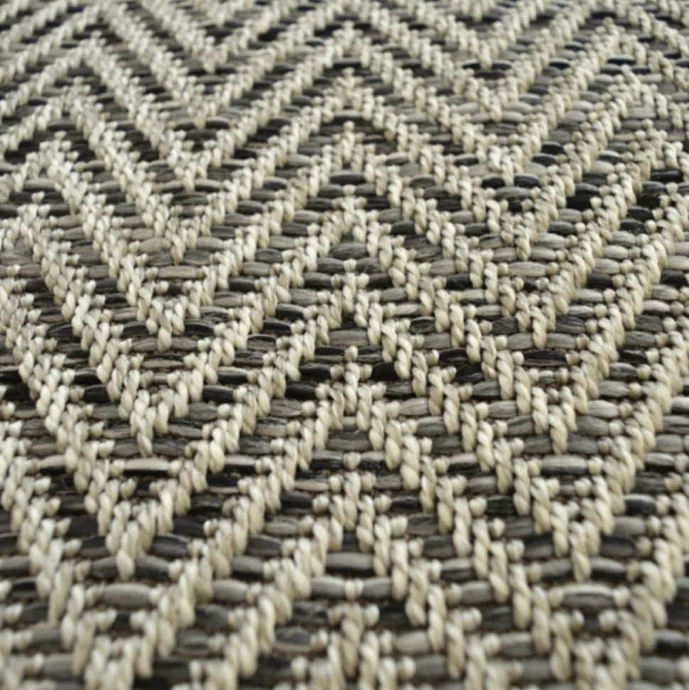 DÉCOWEB - Tapis intérieur / extérieur - java chevron silver - ganse noire - 160 x 230 cm