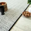DÉCOWEB - Tapis intérieur / extérieur en tissé plat - java chevron blanc - galon noir - 200 x 290 cm