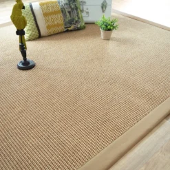 DÉCOWEB - Tapis intérieur / extérieur en tissé plat - lombok naturel - ganse caramel - 250 x 350 cm