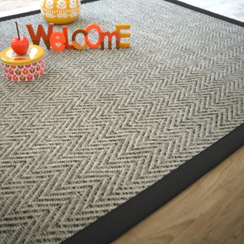 DÉCOWEB - Tapis intérieur / extérieur - java chevron silver - ganse noire - 200 x 290 cm