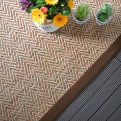 DÉCOWEB - Tapis intérieur / extérieur - java chevron nature - ganse marron - 80 x 150 cm