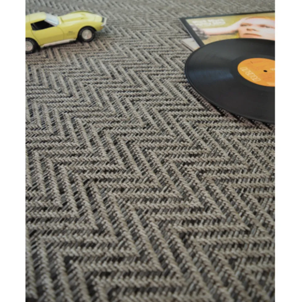 DÉCOWEB - Tapis intérieur / extérieur - java chevron silver - ganse anthracite - 80 x 150 cm