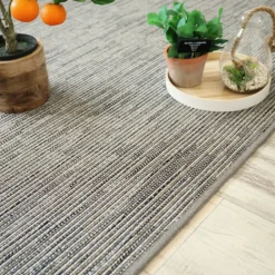 DÉCOWEB - Tapis intérieur / extérieur en tissé plat - bornéo silver - galon couleur lin - 250 x 350 cm