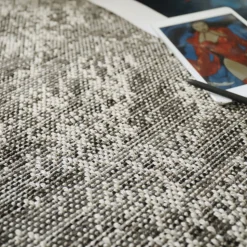 DÉCOWEB - Tapis intérieur / extérieur jambi - nuances gris minéral - ganse anthracite - 80 x 150 cm
