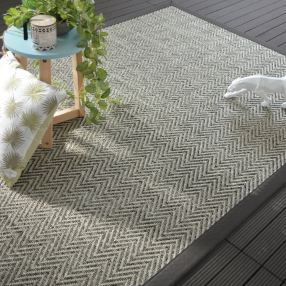DÉCOWEB - Tapis intérieur / extérieur - java chevron silver - ganse anthracite - 140 x 200 cm