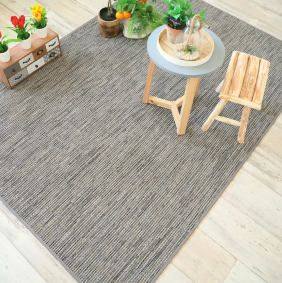 DÉCOWEB - Tapis intérieur / extérieur en tissé plat - bornéo silver - galon couleur lin - 200 x 200 cm