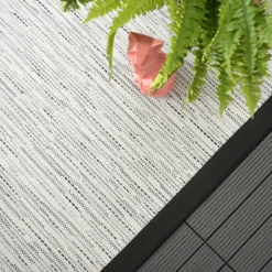 DÉCOWEB - Tapis intérieur / extérieur - bornéo blanc - ganse noire - 120 x 170 cm