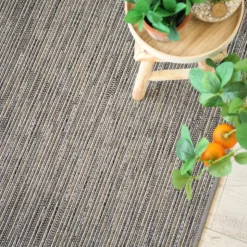 DÉCOWEB - Tapis intérieur / extérieur en tissé plat - bornéo silver - galon couleur lin - 80 x 150 cm