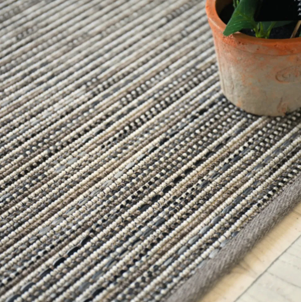 DÉCOWEB - Tapis intérieur / extérieur en tissé plat - bornéo silver - galon couleur lin - 80 x 150 cm
