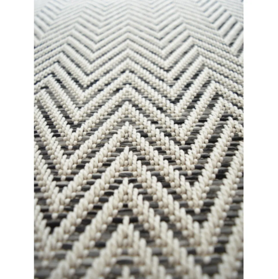 DÉCOWEB - Tapis intérieur / extérieur tissé plat - java chevron blanc - ganse noire - 140 x 200 cm