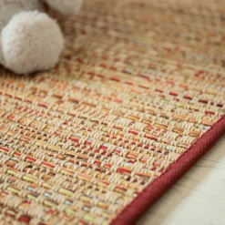 DÉCOWEB - Tapis intérieur / extérieur en tissé plat - bornéo nature multicolore - galon bordeaux - 200 x 290 cm