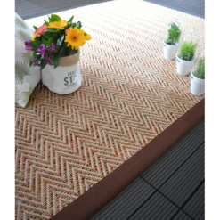DÉCOWEB - Tapis intérieur / extérieur - java chevron nature - ganse marron - 120 x 170 cm