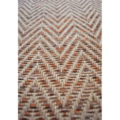 DÉCOWEB - Tapis intérieur / extérieur - java chevron nature - ganse marron - 120 x 170 cm