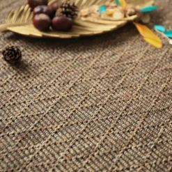 DÉCOWEB - Tapis intérieur / extérieur timika - marron camel - galon marron - 140 x 200 cm