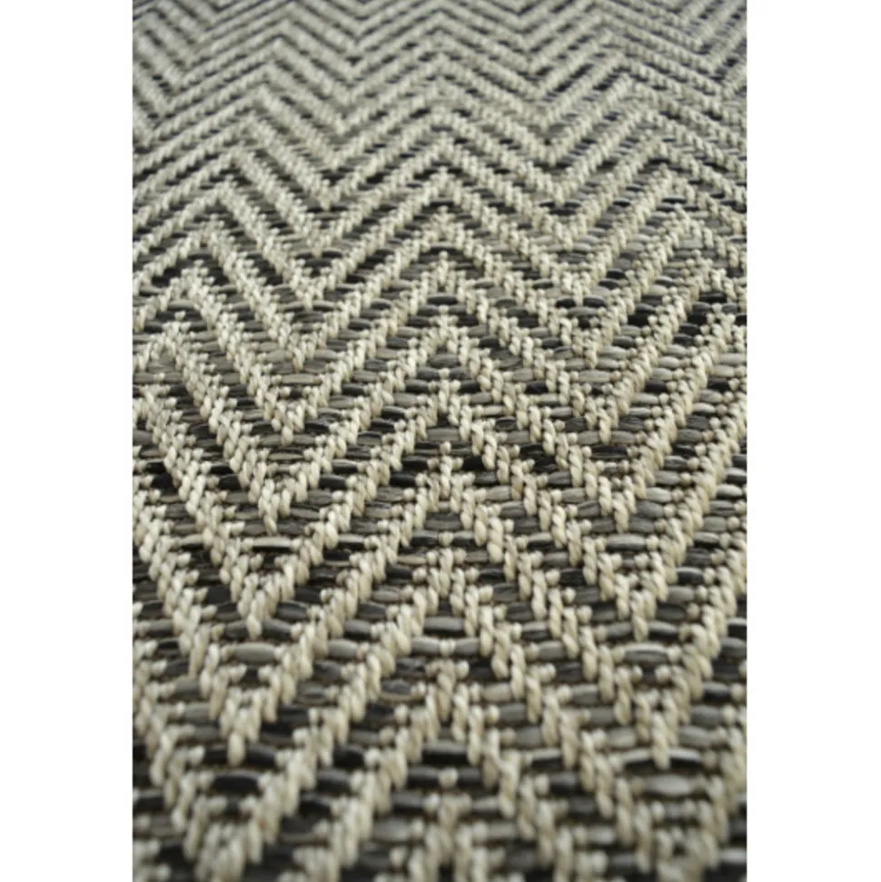 DÉCOWEB - Tapis intérieur / extérieur - java chevron silver - ganse noire - 250 x 350 cm
