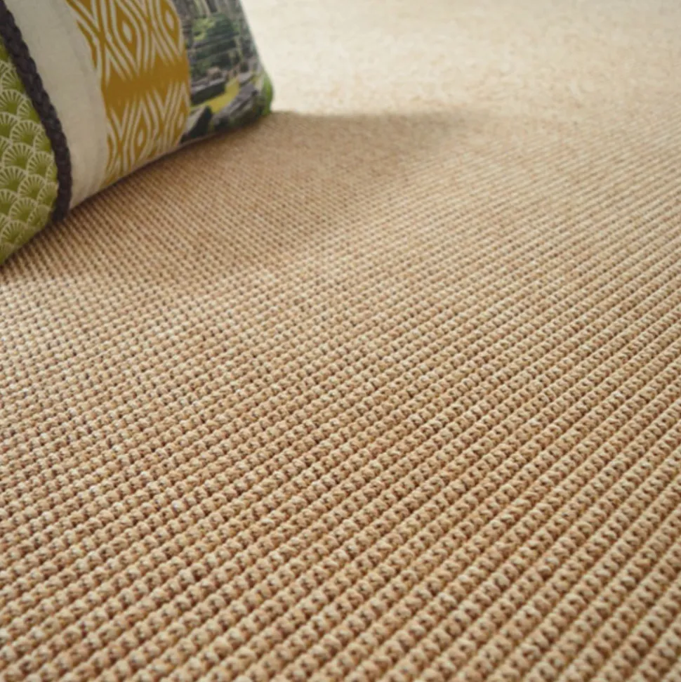 DÉCOWEB - Tapis intérieur / extérieur en tissé plat - lombok naturel - ganse caramel - 80 x 150 cm