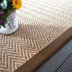 DÉCOWEB - Tapis intérieur / extérieur - java chevron nature - ganse marron - 160 x 230 cm