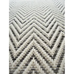 DÉCOWEB - Tapis intérieur / extérieur tissé plat - java chevron blanc - ganse noire - 80 x 150 cm