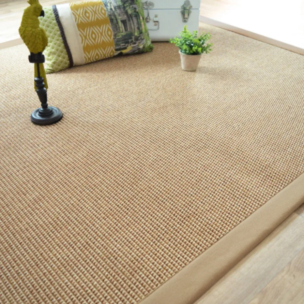 DÉCOWEB - Tapis intérieur / extérieur en tissé plat - lombok naturel - ganse caramel - 140 x 200 cm