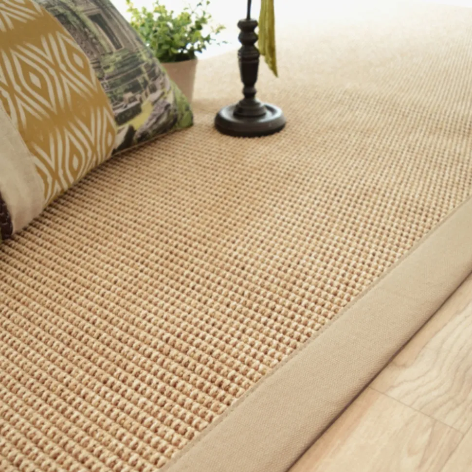 DÉCOWEB - Tapis intérieur / extérieur en tissé plat - lombok naturel - ganse caramel - 140 x 200 cm