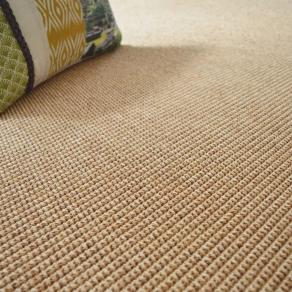 DÉCOWEB - Tapis intérieur / extérieur en tissé plat - lombok naturel - ganse caramel - 140 x 200 cm