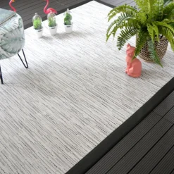 DÉCOWEB - Tapis intérieur / extérieur - bornéo blanc - ganse noire - 200 x 290 cm