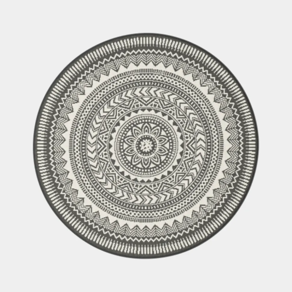 DÉCOWEB - Tapis rond d'extérieur ou d'intérieur - mandala - noir - ø 120 cm