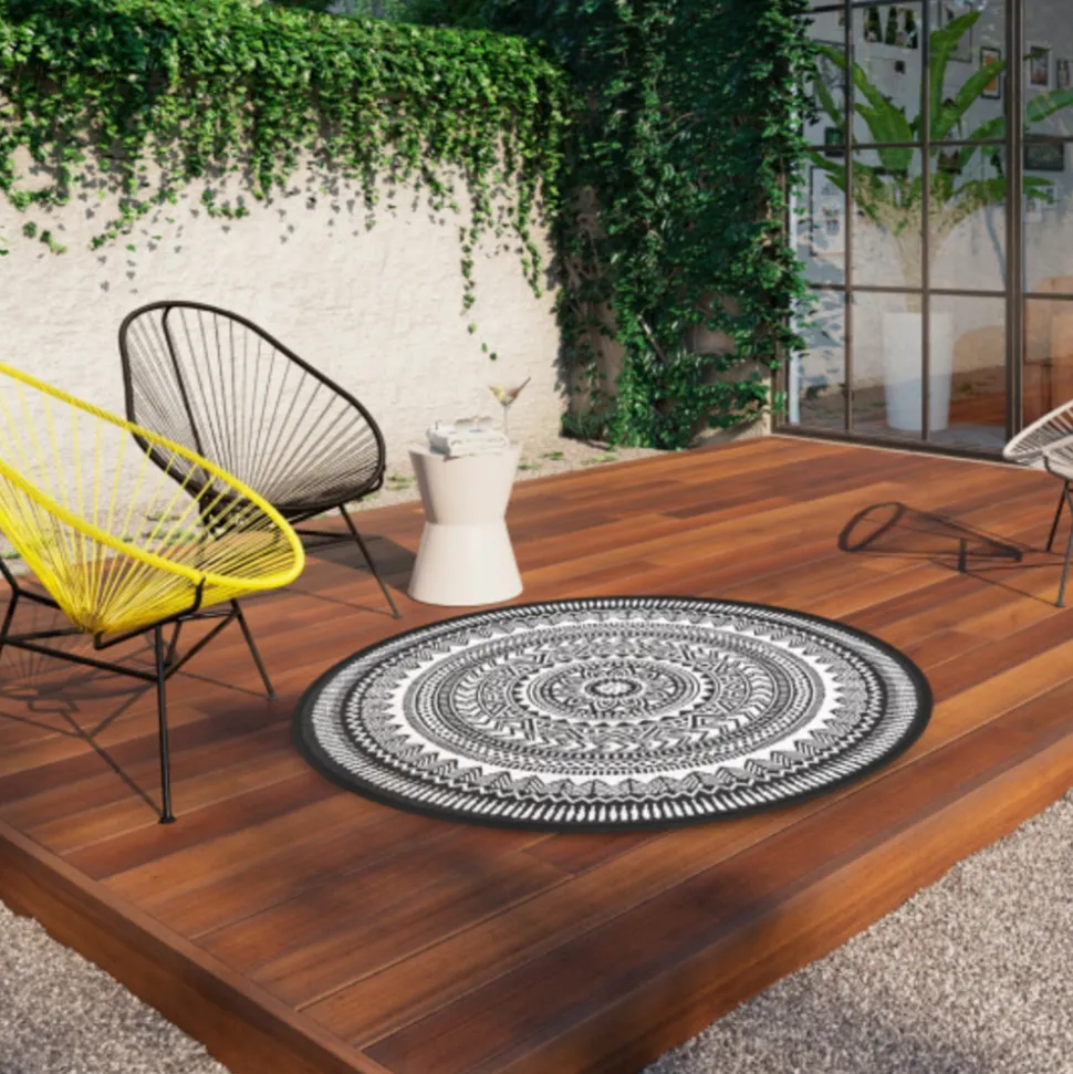 DÉCOWEB - Tapis rond d'extérieur ou d'intérieur - mandala - noir - ø 120 cm