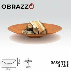 DECKLINEA - Brasero extérieur 120 cm - acier corten - chauffage exterieur - feu de bois - effet rouille - h : 21 cm - resistant au gel