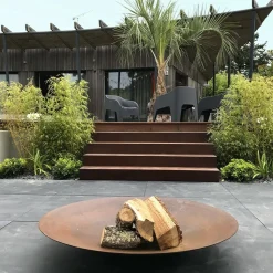 DECKLINEA - Brasero extérieur 120 cm - acier corten - chauffage exterieur - feu de bois - effet rouille - h : 21 cm - resistant au gel