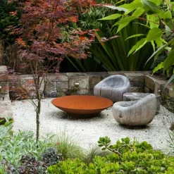 DECKLINEA - Brasero extérieur 100 cm - acier corten - chauffage exterieur - feu de bois - effet rouille - h : 20 cm - resistant au gel
