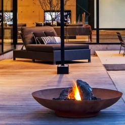 DECKLINEA - Brasero extérieur 100 cm - acier corten - chauffage exterieur - feu de bois - effet rouille - h : 20 cm - resistant au gel