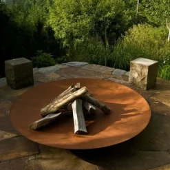 DECKLINEA - Brasero extérieur 100 cm - acier corten - chauffage exterieur - feu de bois - effet rouille - h : 20 cm - resistant au gel