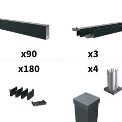 DECKLINEA - Kit clôture ajourée aluminium olinda anthracite 5,5x1,8m poteaux sur platines - dimension des lames : 21x45x1780 mm