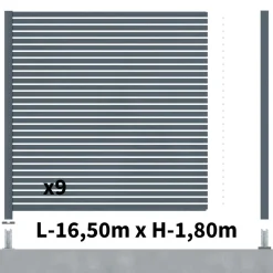 DECKLINEA - Kit clôture ajourée aluminium olinda anthracite 16,5x1,8m poteaux sur platines - dimension des lames : 21x45x1780 mm