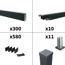 DECKLINEA - Kit clôture ajourée aluminium olinda anthracite 18,33x1,8m poteaux sur platines - dimension des lames : 21x45x1780 mm